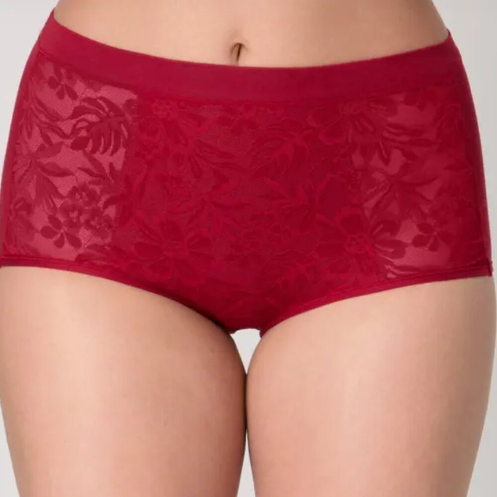 4/$30 Bundle 🌈Bali Breathe Cotton Modal Lace High Waist Brief 2XL Rosy Red